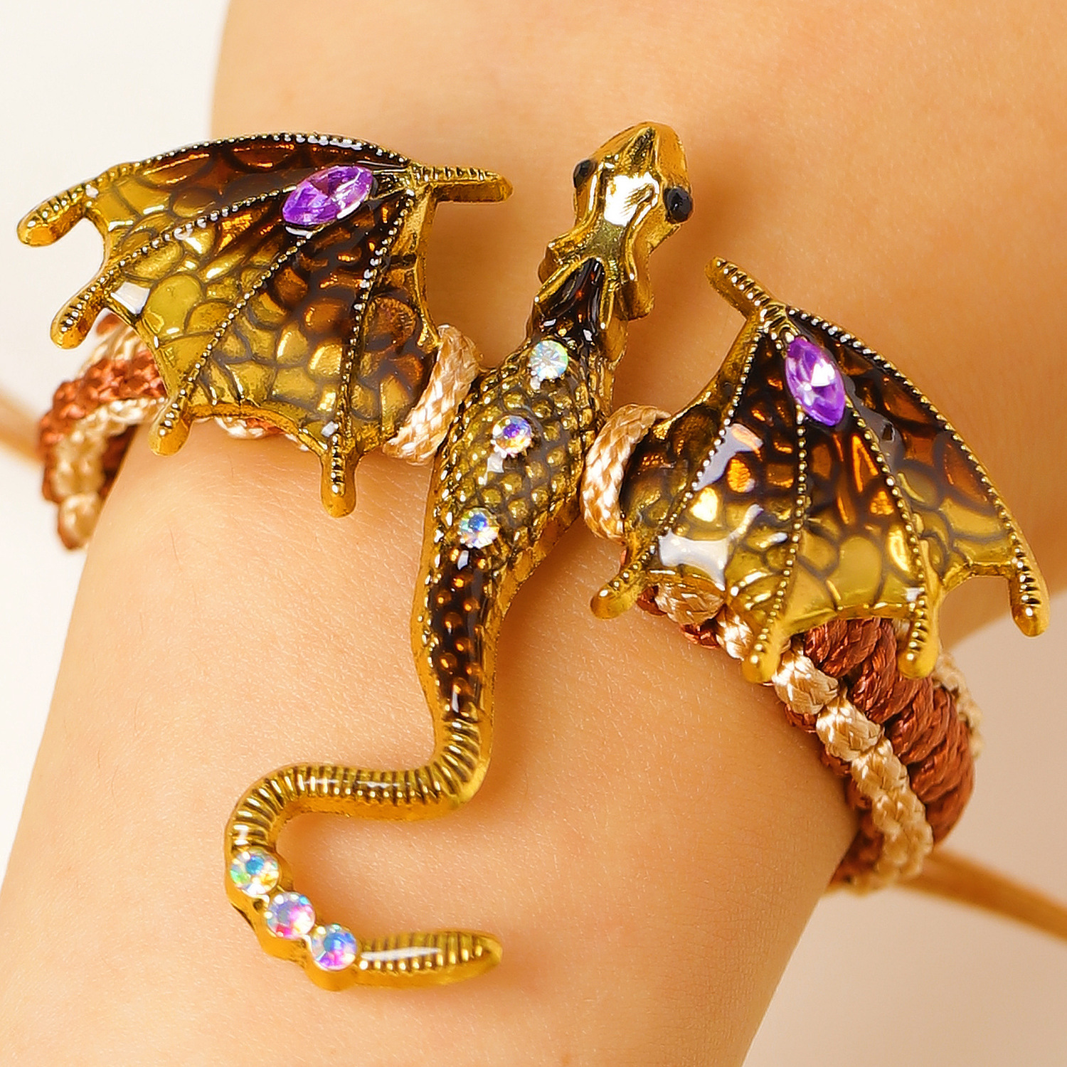 Niche Enamel Dragon Handwoven Bracelet Diamond Inlay Flying Dragon Rope Bracelet Men