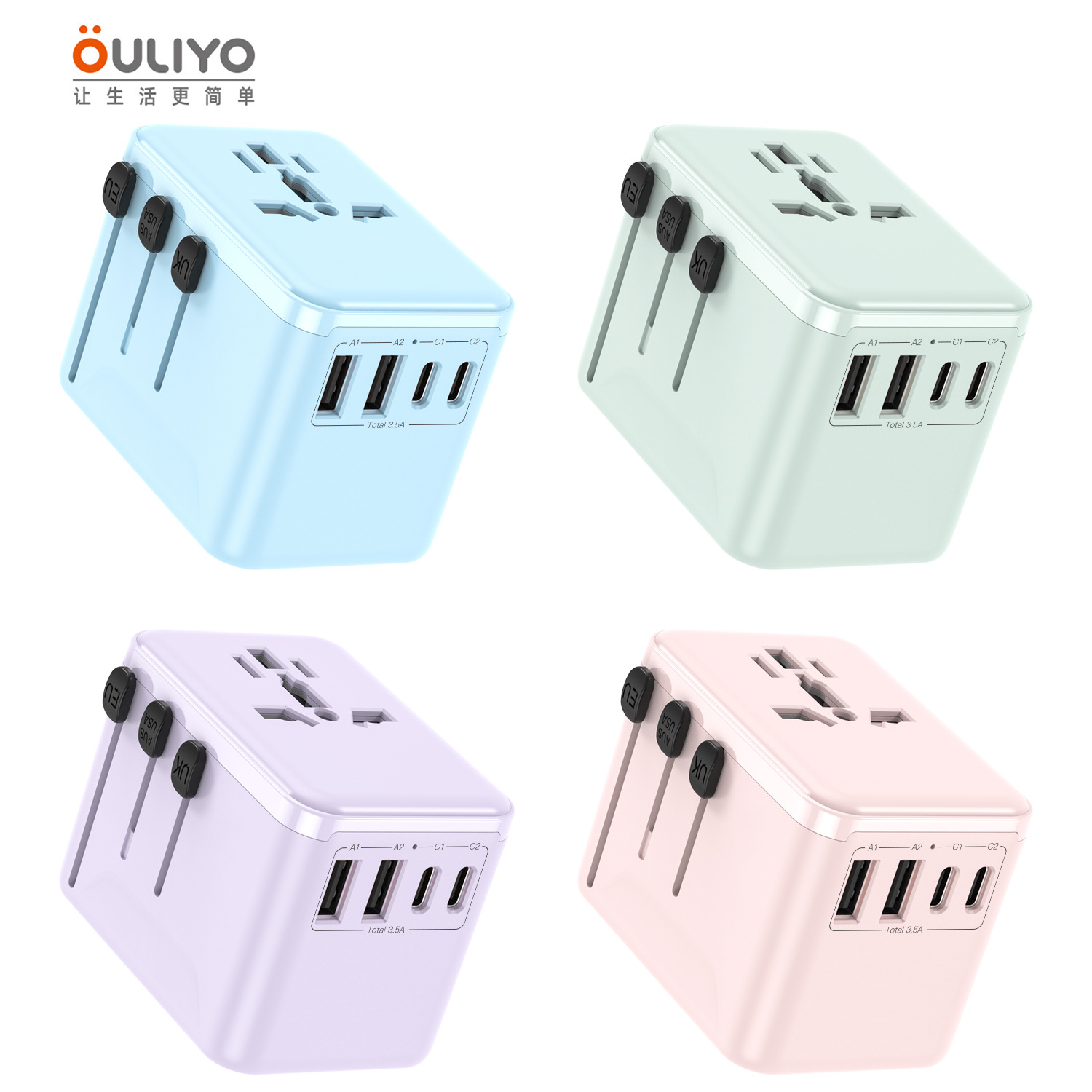 Multi-function Adapter Plug Global 2A2C Fast Charging 3.5A Socket Converter Multi-country Travel Plug