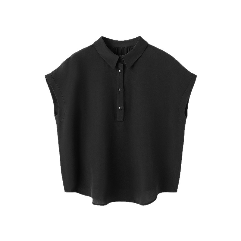 Summer Silk Short Sleeve Shirt for Women New Loose Casual Blouse Solid Color Commute Mulberry Silk Top Niche