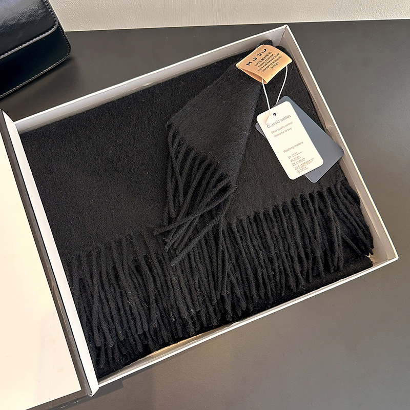 100% wool scarf women winter thick 2024 new camel color shawl birthday new year gift