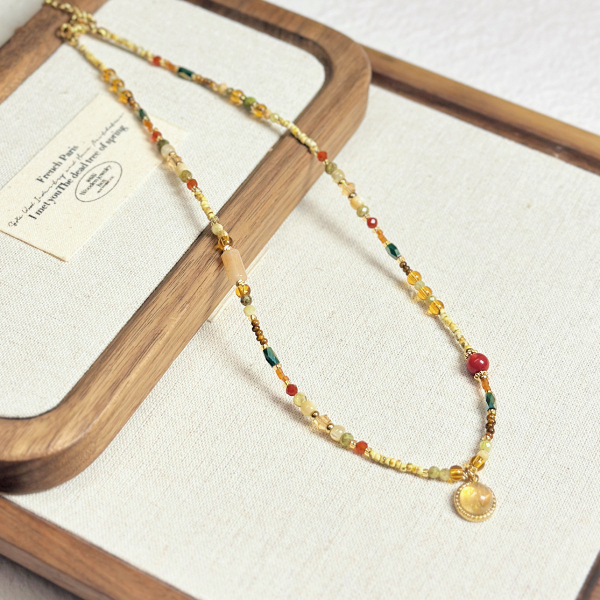 Natural Stone Beaded Pendant Necklace Women New Collarbone Chain Necklace
