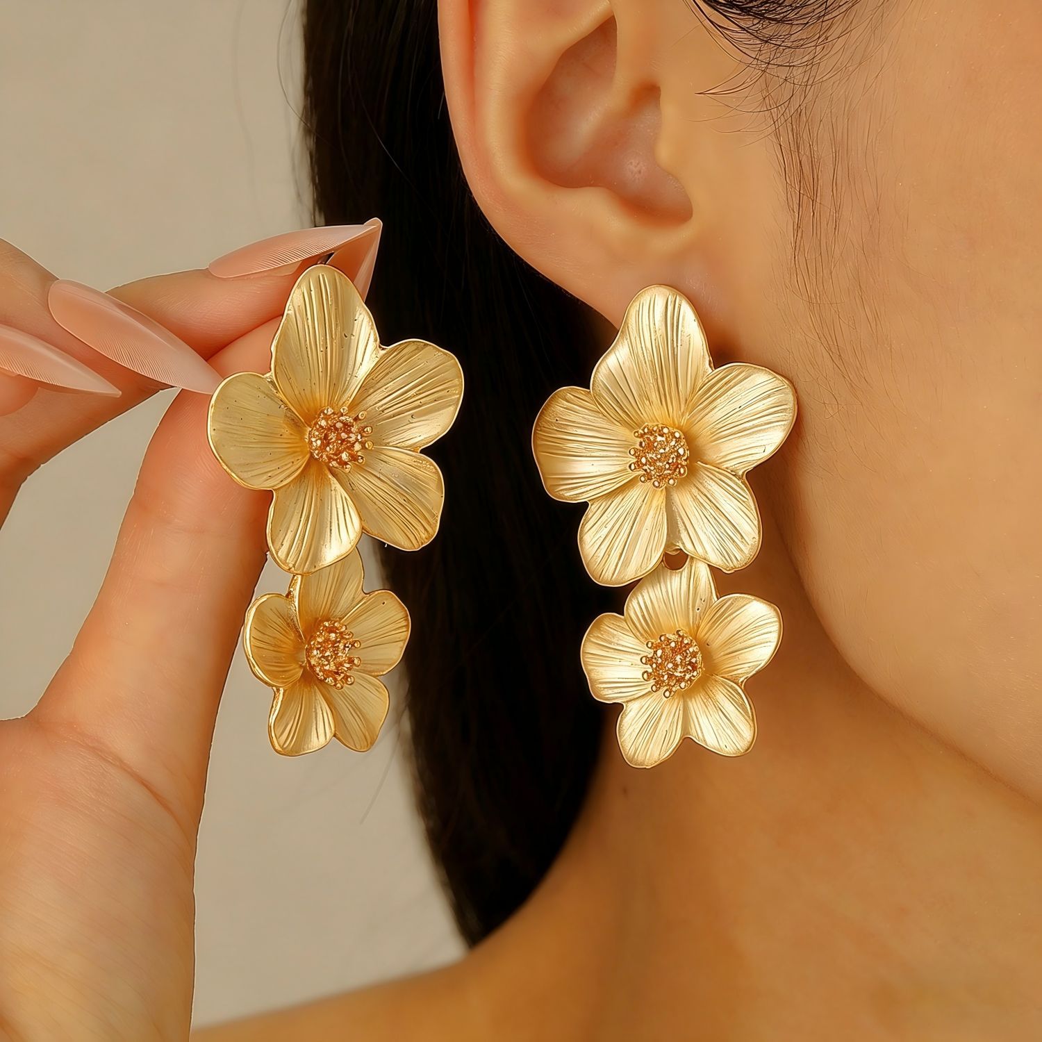Bohemian Style Double Flower Earring Necklace Set Fresh Baked Paint Flower Jewelry Accessories