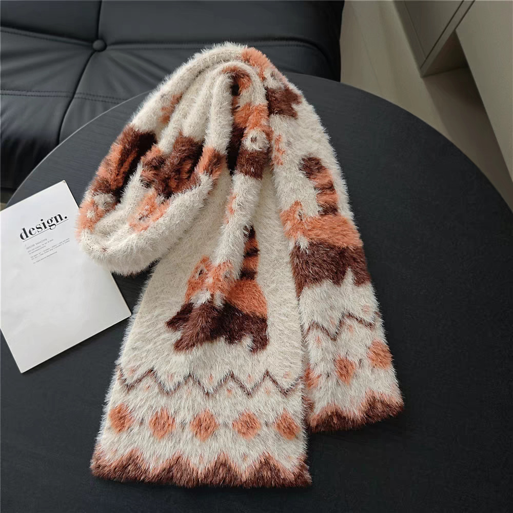 Imitation mink small raccoon jacquard scarf women autumn and winter warm thick cute cartoon neck scarf student