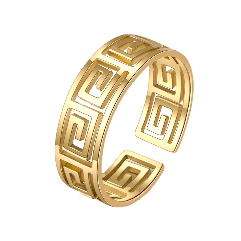 Wind Hollowed Out Meander Pattern Ring Women Simple Open Ring 810221