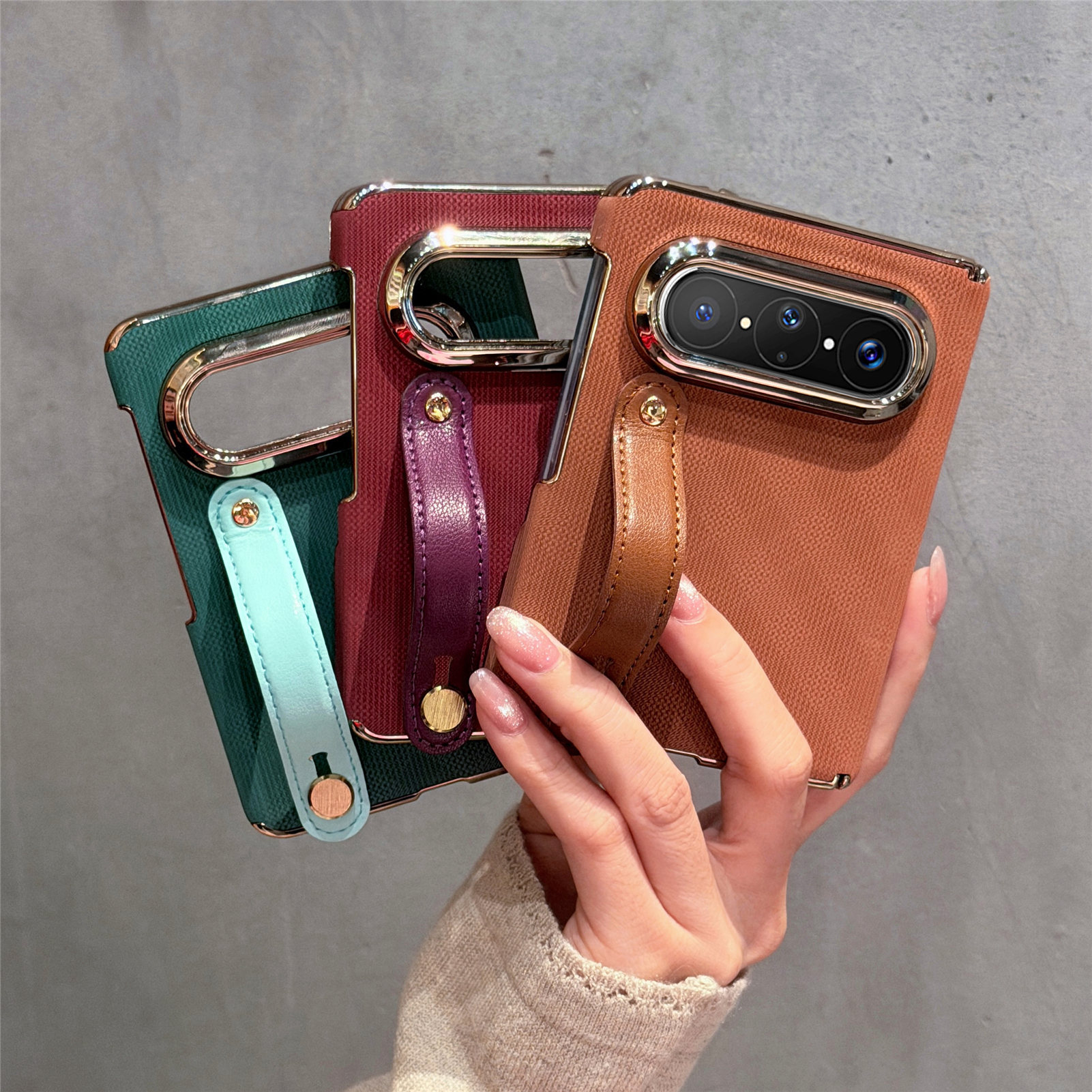puraxmax phone case for Huawei handheld wrist strap folding screen protective case magnetic dual-axis hinge shell