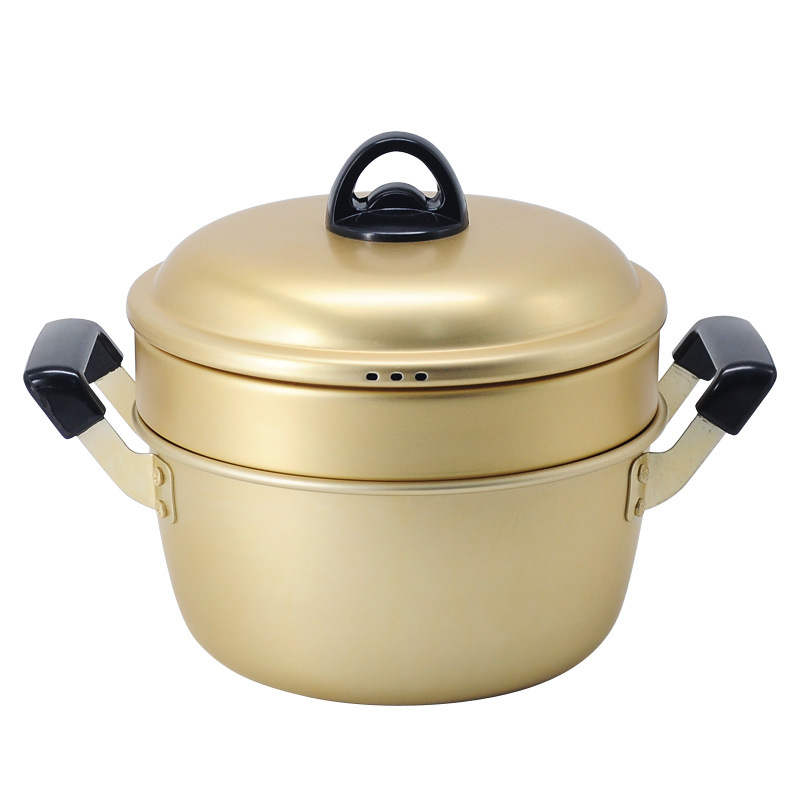 Steamer soup pot instant noodle pot ramen pot with steamer basket steamer small steamer bun pot yellow aluminum pot