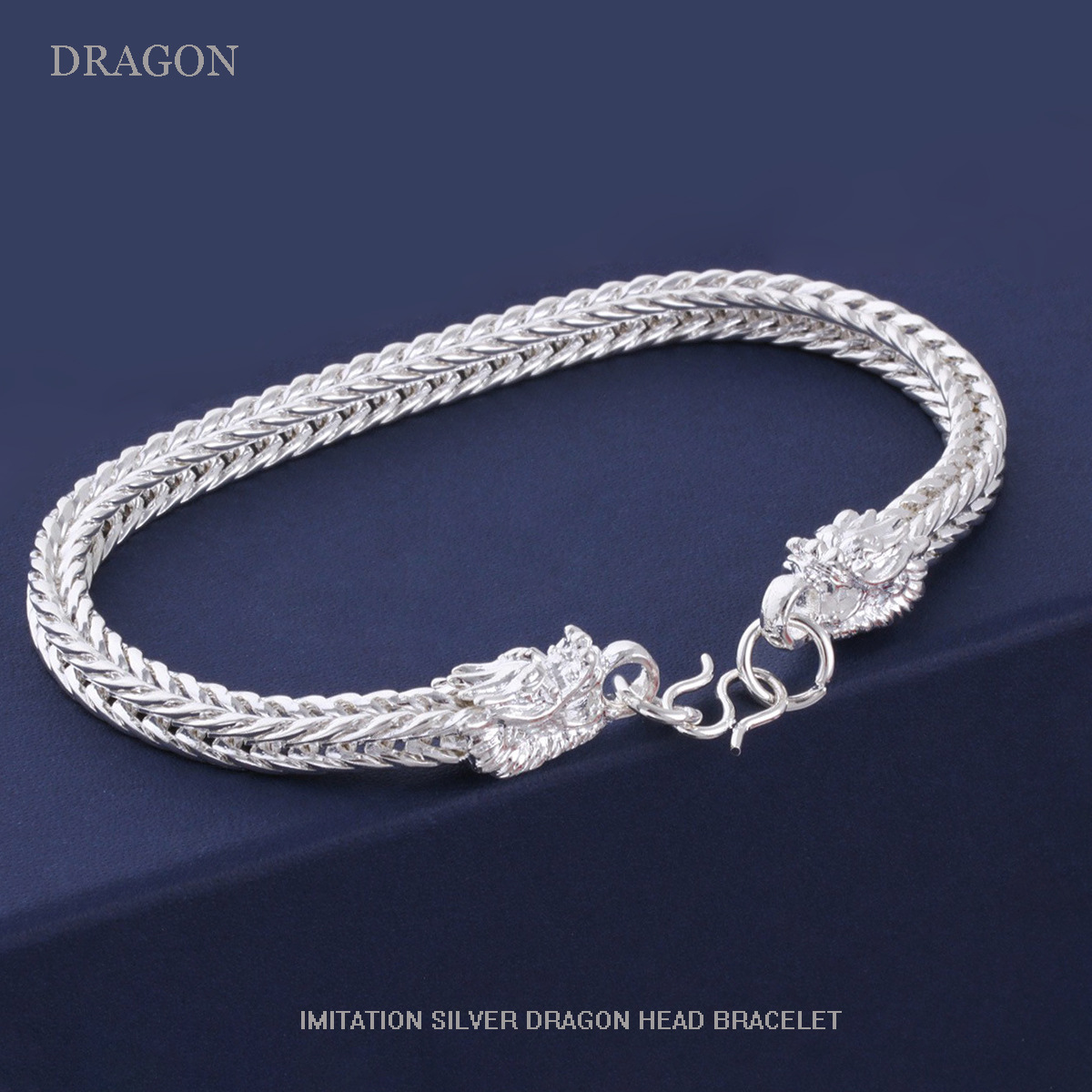 999 stamp men's Miao silver jewelry bold imitation silver men's bracelet dragon bone silver dragon head fox tail bracelet