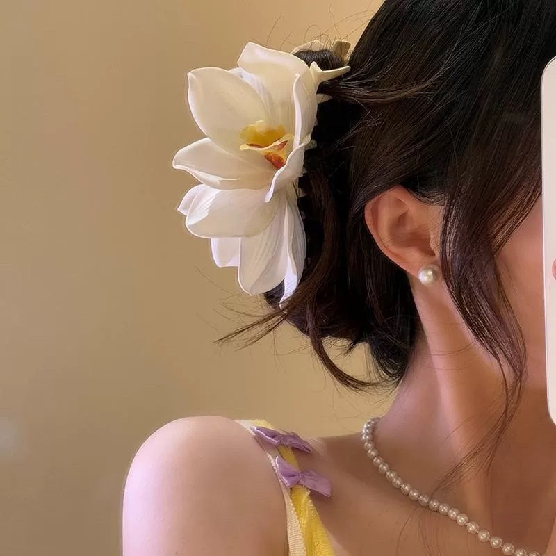 25#度假风白色仿真玉兰花朵发抓