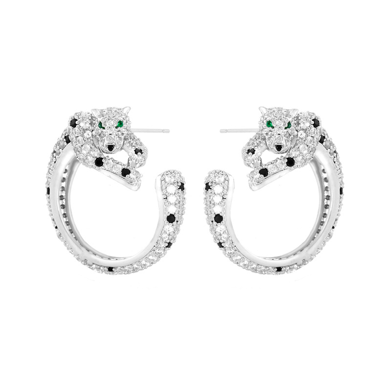 S925 silver needle heavy earrings ear accessories Song Qian jewelry leopard hoop earrings for women