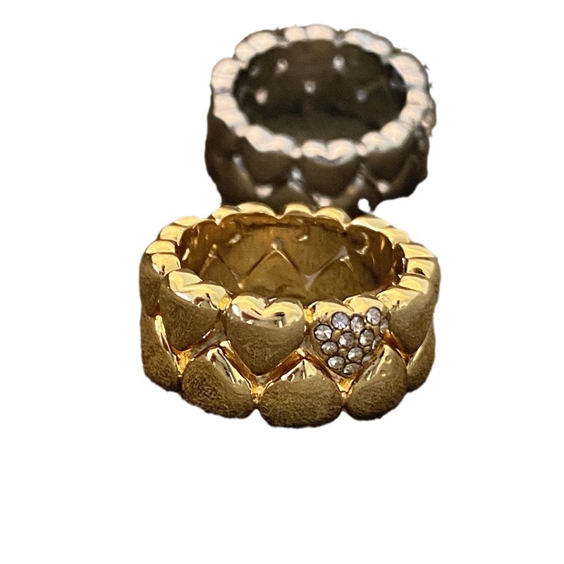 Vintage heart ring, plated 18k gold with zircon, double layer stacked rhinestone heart index finger ring