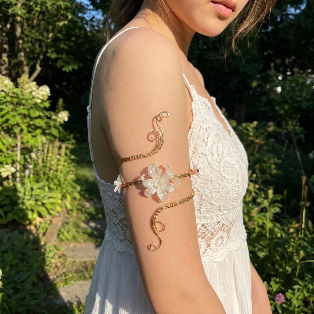 Flower Arm Bracelet Women Exaggerated Geometric Irregular Open Bangle Arm Ring Vacation Style Accessories