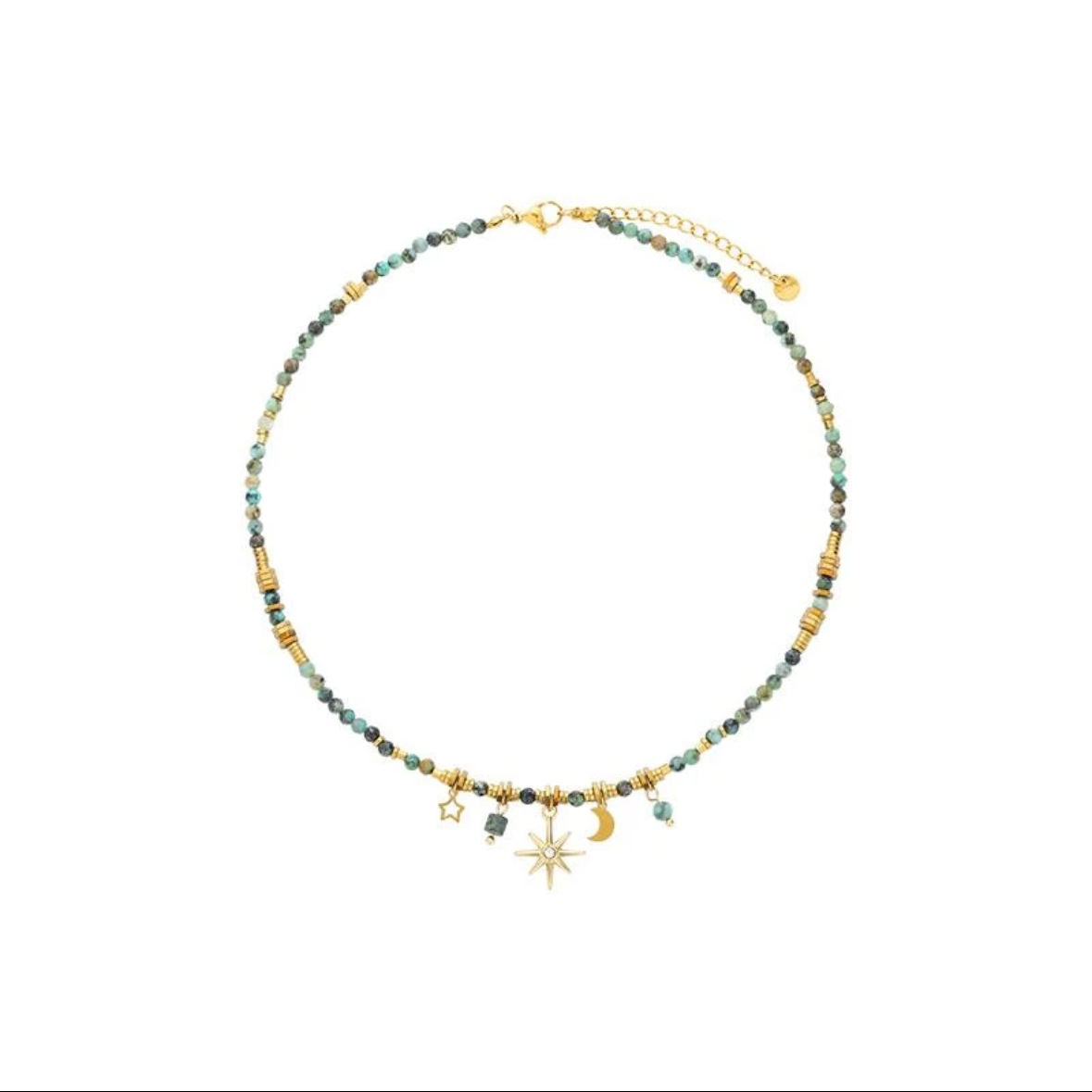 Star moon natural stone titanium steel bead necklace niche accessories women's layered wear collarbone chain accessories