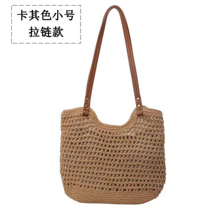 Cotton Thread Straw Bag Women's New Handwoven Large Capacity Single Shoulder Tote Bag Vacation Beach Bag