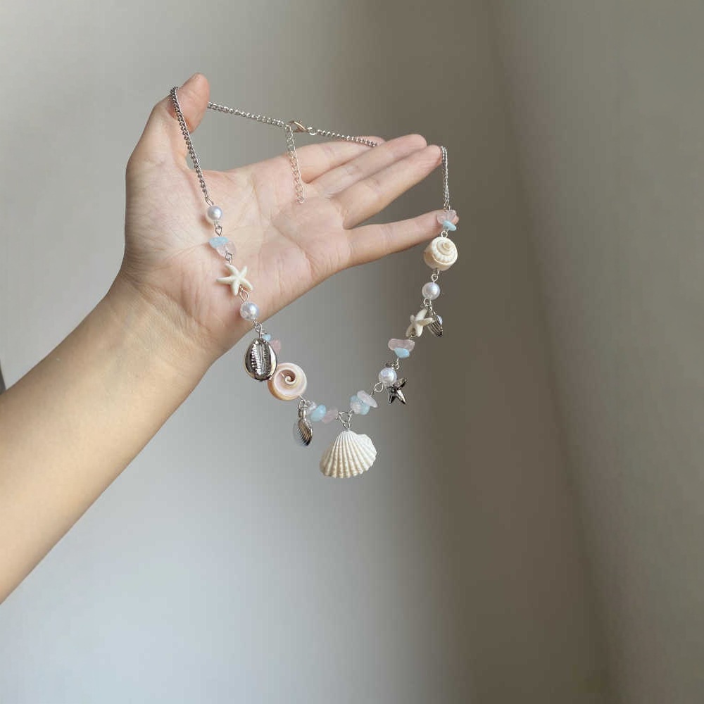 Vacation style colorful shell starfish pearl necklace women 2025 new summer dopamine collarbone chain accessory