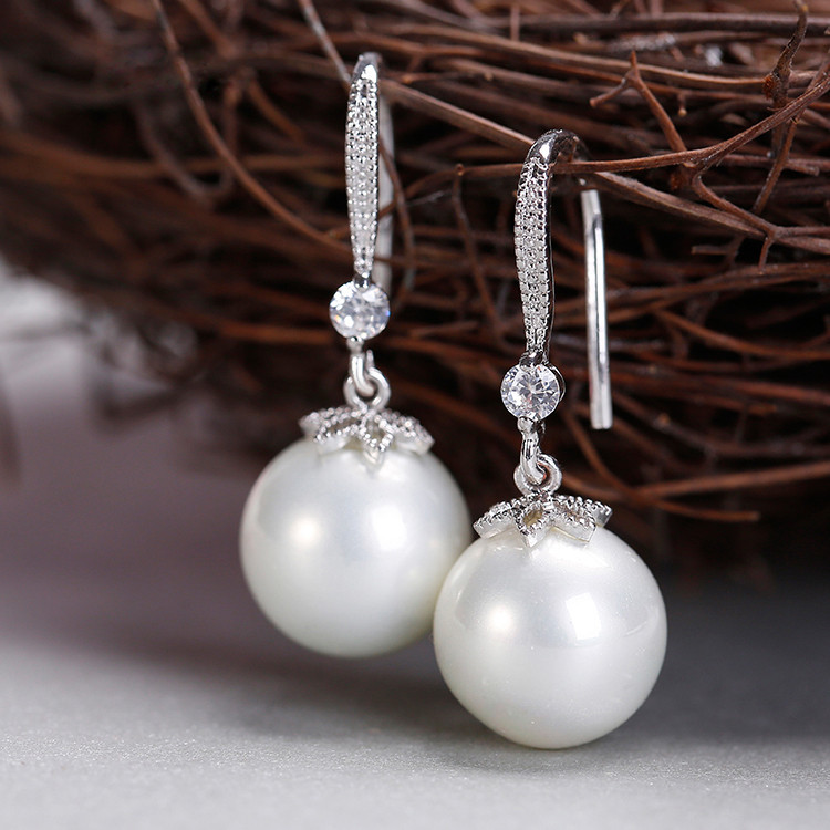 Korean Japanese Micro-Set Zircon Long Pearl Ear Hook Simple Earrings Women Ear Drop Earrings