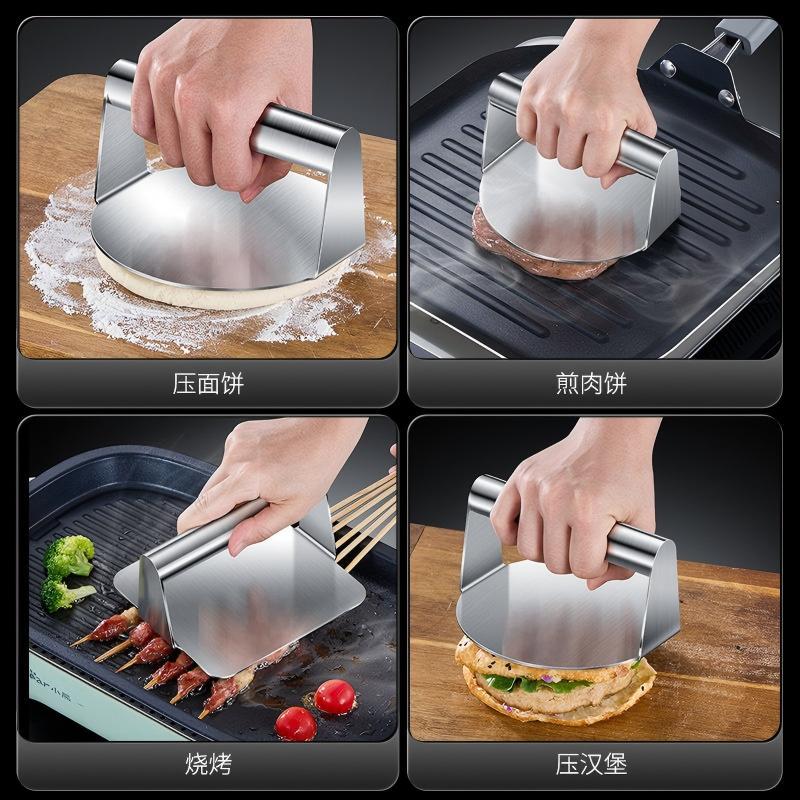 Stainless Steel Round Burger Press Hamburger Meat Press Manual Press Plate Teppanyaki Tool Home Commercial