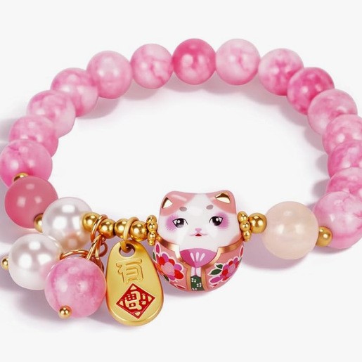New New Chinese Style Ceramic Maneki Neko Bracelet Blue Jade Beaded Bracelet Cartoon Cute Jewelry