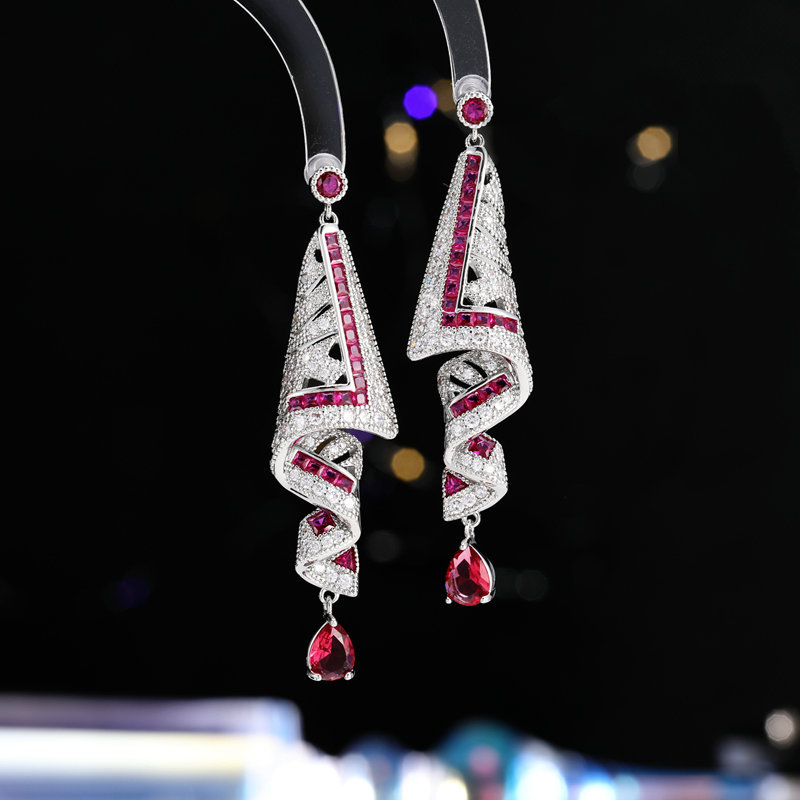 Heavy Craft Earrings Geometric Niche Ethnic Style Earrings s925 Silver Needle Earrings for Women