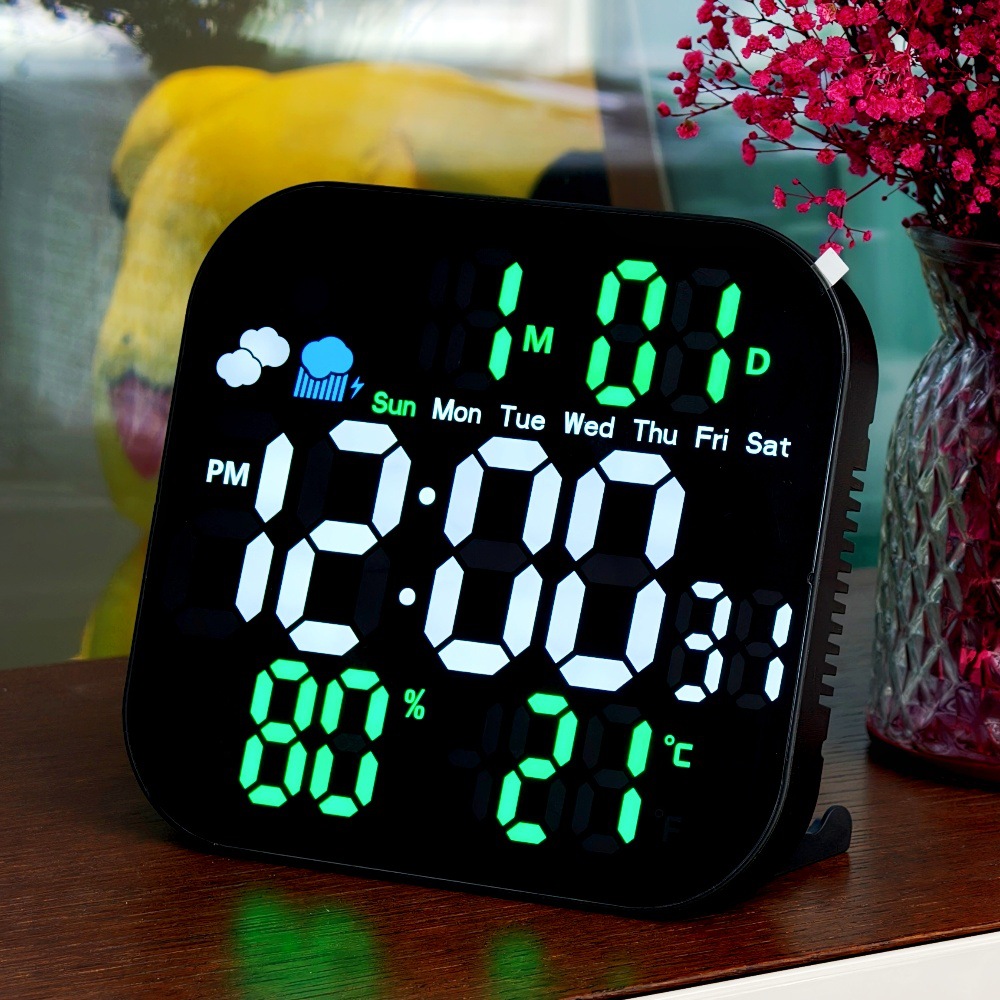 Cross-border Multifunctional Clock LED Electronic Clock Living Room Weather Temperature Display Wall Clock Hanging or Standing Dual-Use Clock