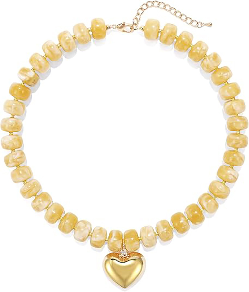 New Exaggerated Style Love Resin Necklace Handmade Beaded Barrel Bead DIY Collarbone Chain