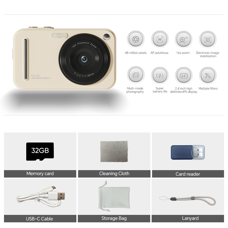 HD Digital Camera CCD Student Selfie Portable 48MP Student Camera