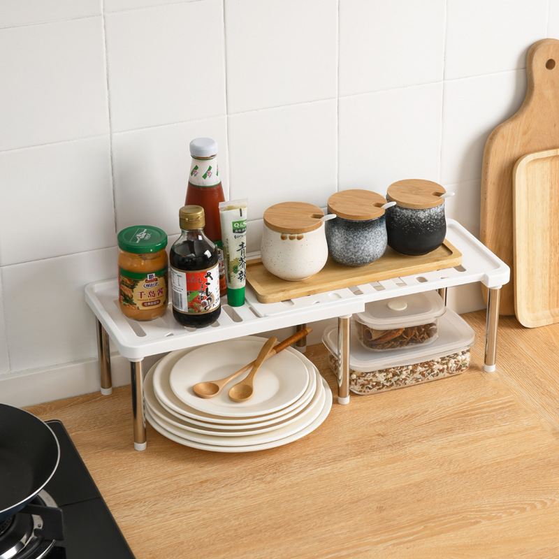 Expandable Shelf, Kitchen Drying Rack, Condiment Bottle Storage Rack, Cabinet Organizer Rack, Double-Layer Countertop Storage Rack