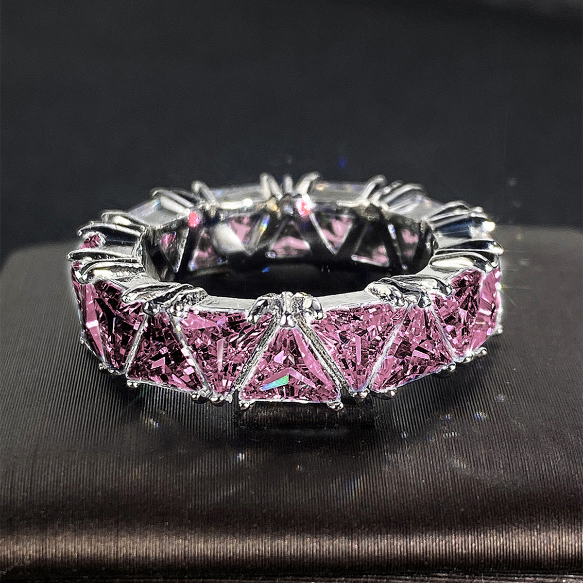 Cao Shi Women's Luxurious Titanium Zircon Ring Full Pavé Ring Jewelry Birthday Gift Party Jewelry