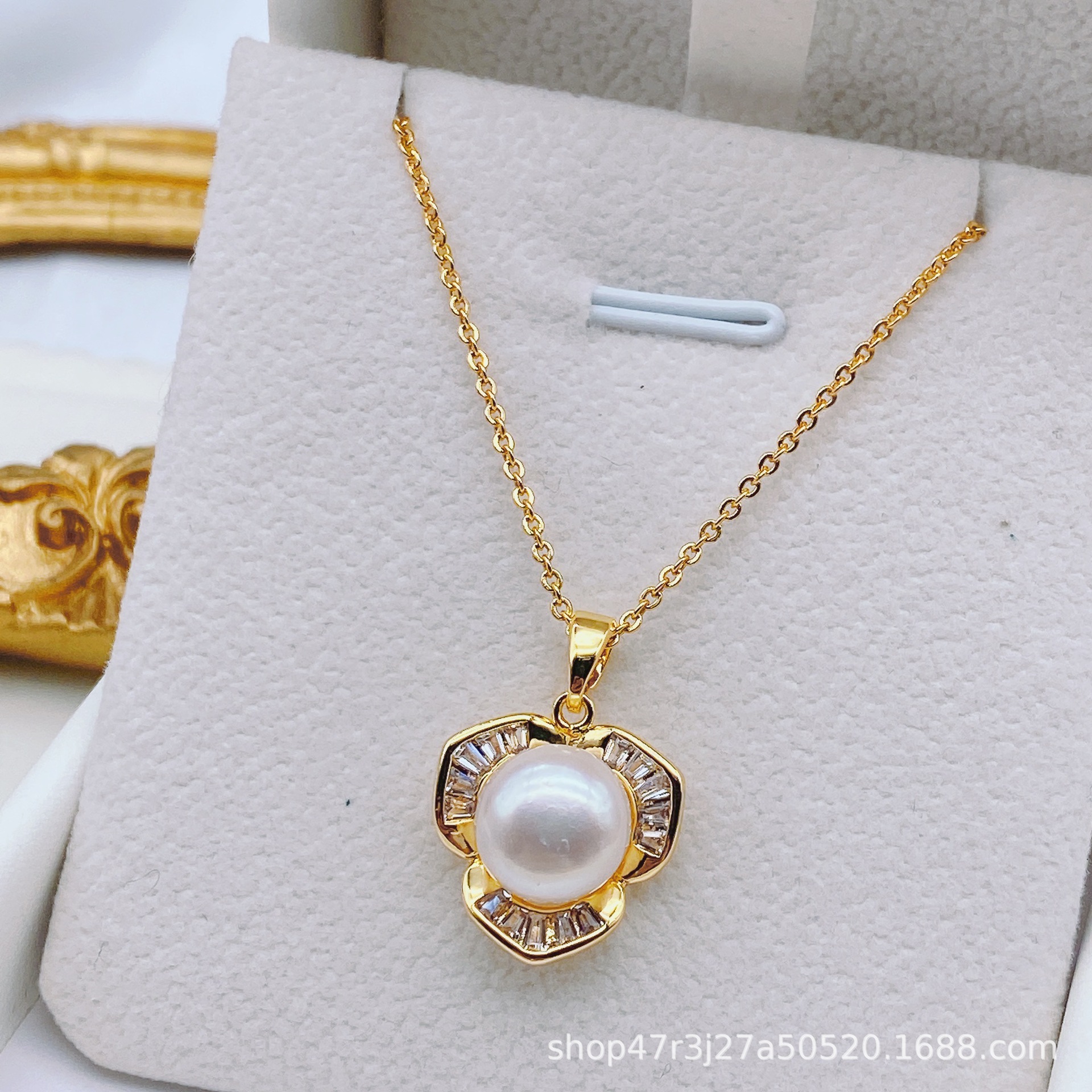 Natural Freshwater Pearl Pendant Necklace Summer Necklace Wrapped 18K Gold