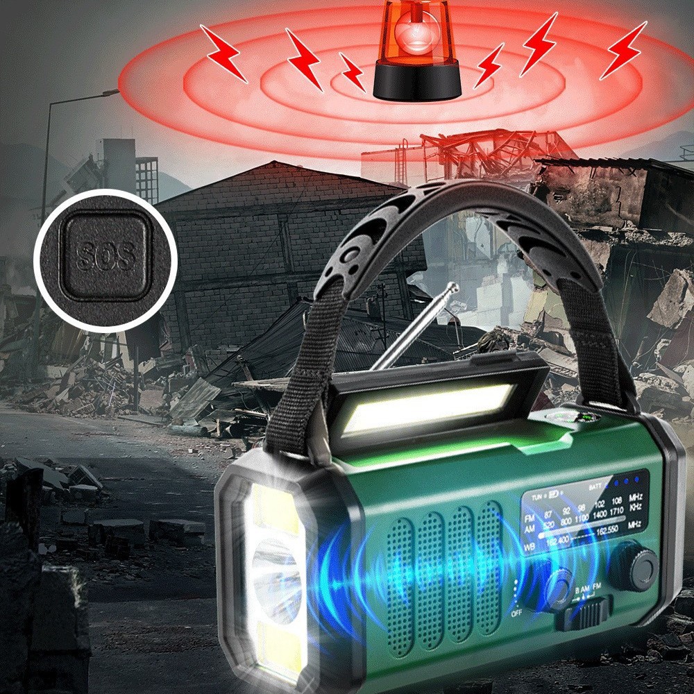 Disaster emergency solar hand-crank radio flashlight hand-crank emergency power generation USB charging 10000