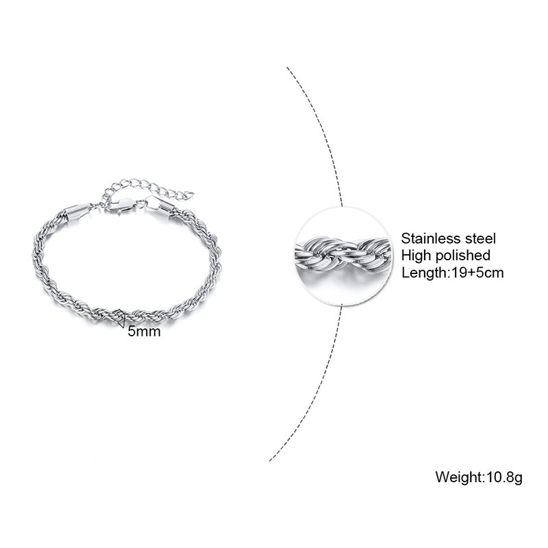 Titanium Steel Hemp Rope Bracelet Thick 2/3/4/5/8MM Unisex Women's Gold-Plated Stainless Steel Accessories