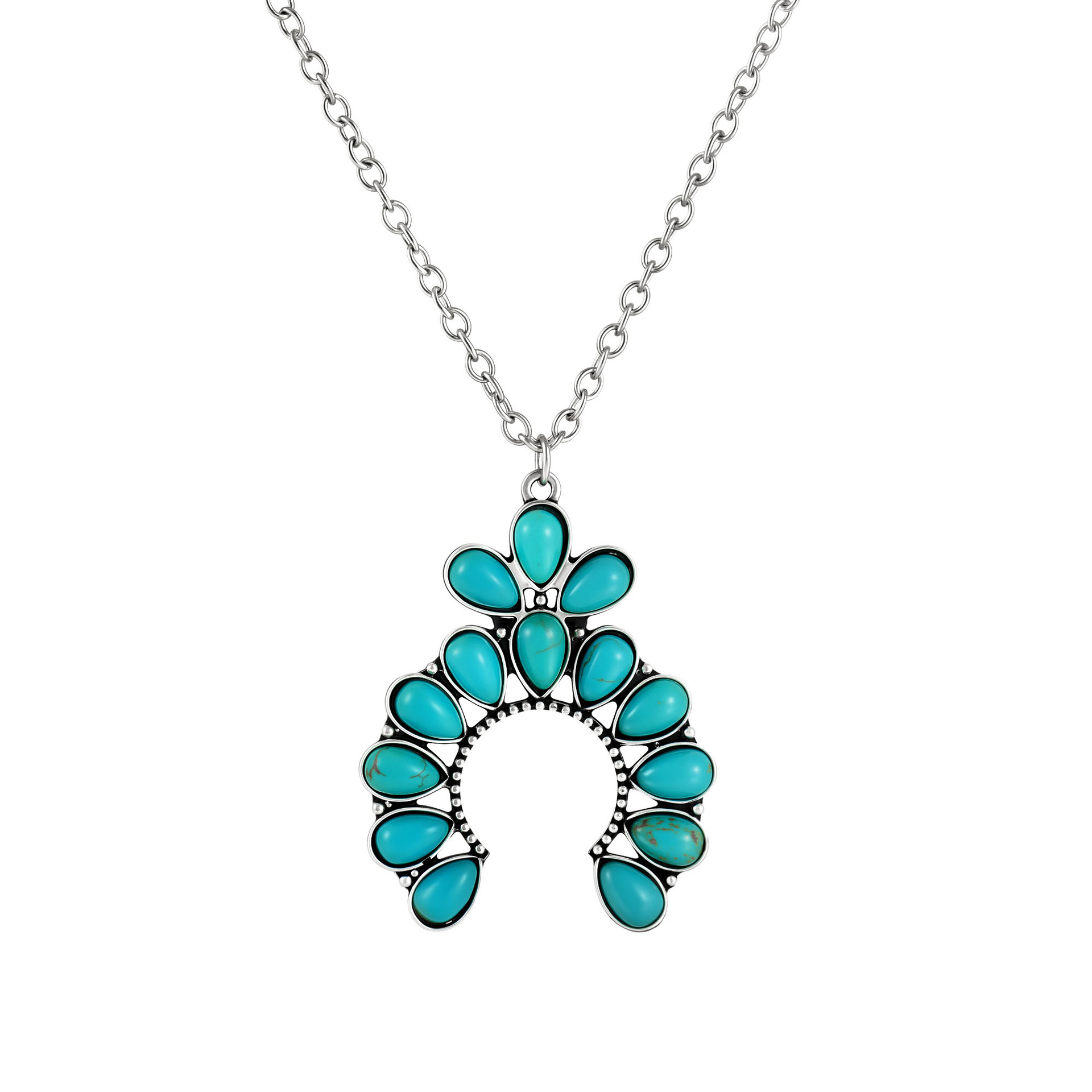 Big Brand Necklace Turquoise Bohemian White Green Flower Necklace