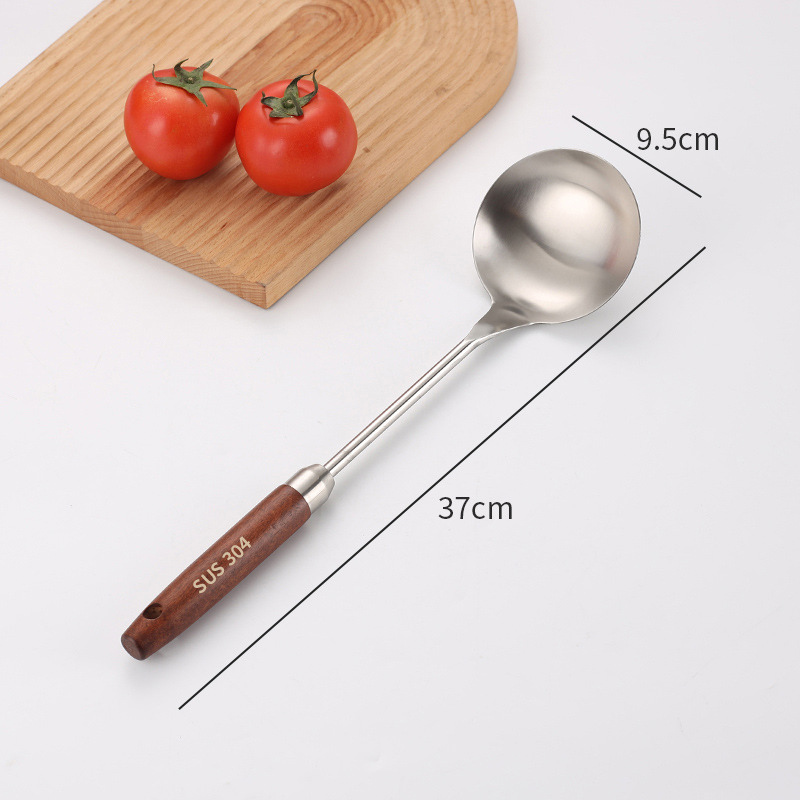 304 stainless steel spatula kitchenware set, wooden handle wok spatula, soup spoon, slotted spoon, kitchen tools