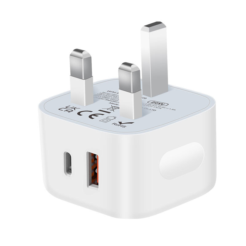 PD20W charger for Samsung Apple 15 charger UKCA certified 20W UK standard AC multi-port plug