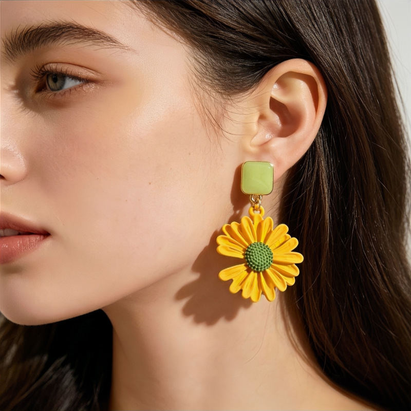 Drip glaze sunflower daisy earrings women ear accessories ear drop