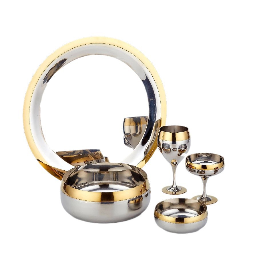 304 Stainless Steel Gold Rim Bowl Dish Cup Set Five-Star Hotel Supplies Bar Niche Whiskey Glass Set