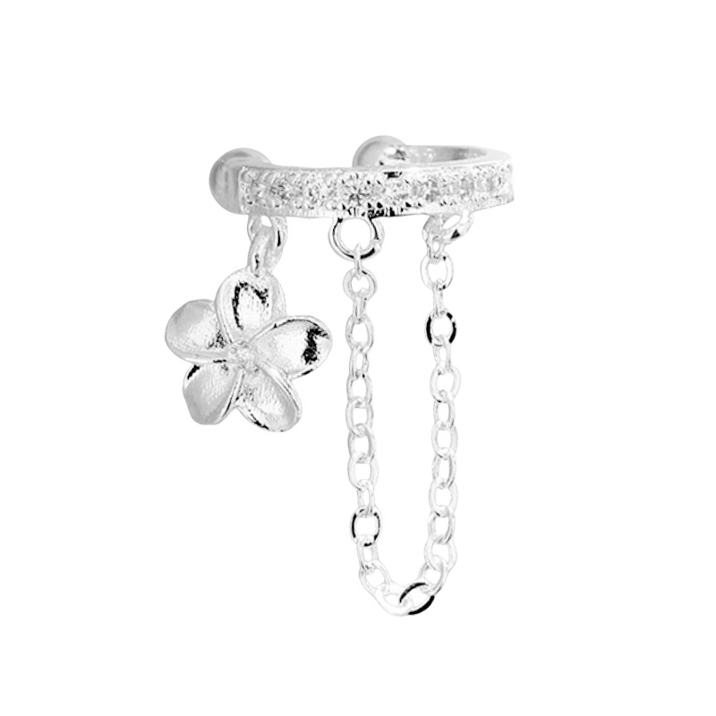 Bow Ear Clip No Piercing Chanel Style Earring Face Slimming Zircon Long Tassel Ear Cuff for Women