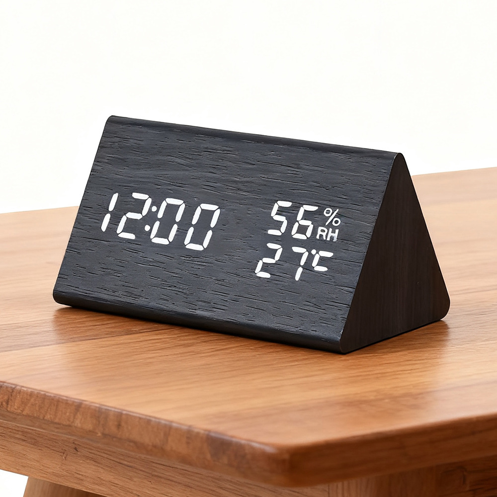 PVC Wooden Clock Multifunctional Alarm Clock LED Clock Thermometer Digital Clock Student Bedside Electronic Night Light Alarm