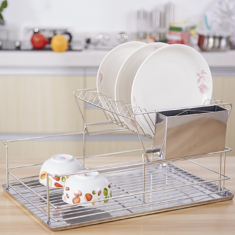 Stainless Steel Kitchen Bowl Dish Storage Rack Multifunctional Double-Layer Tabletop Bowl Rack Dish Rack Drain Rack Kitchen Supplies