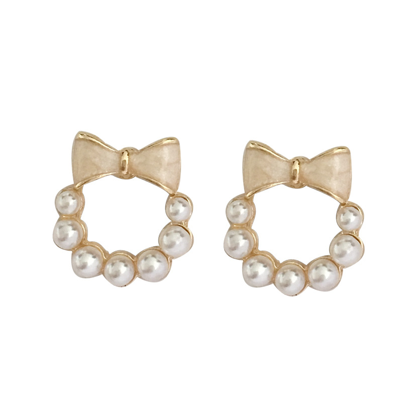 S925 silver needle fairy girl bow ear studs simple sweet small geometric earrings 6131