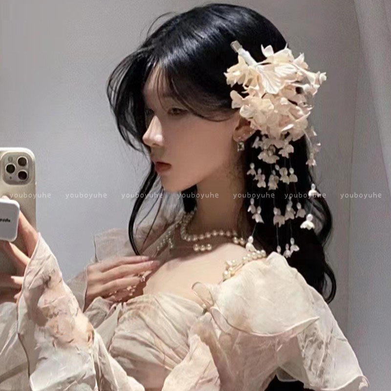 Super fairy lily of the valley tassel side hair clip women princess hair accessories 2025 new Hanfu flower headwear