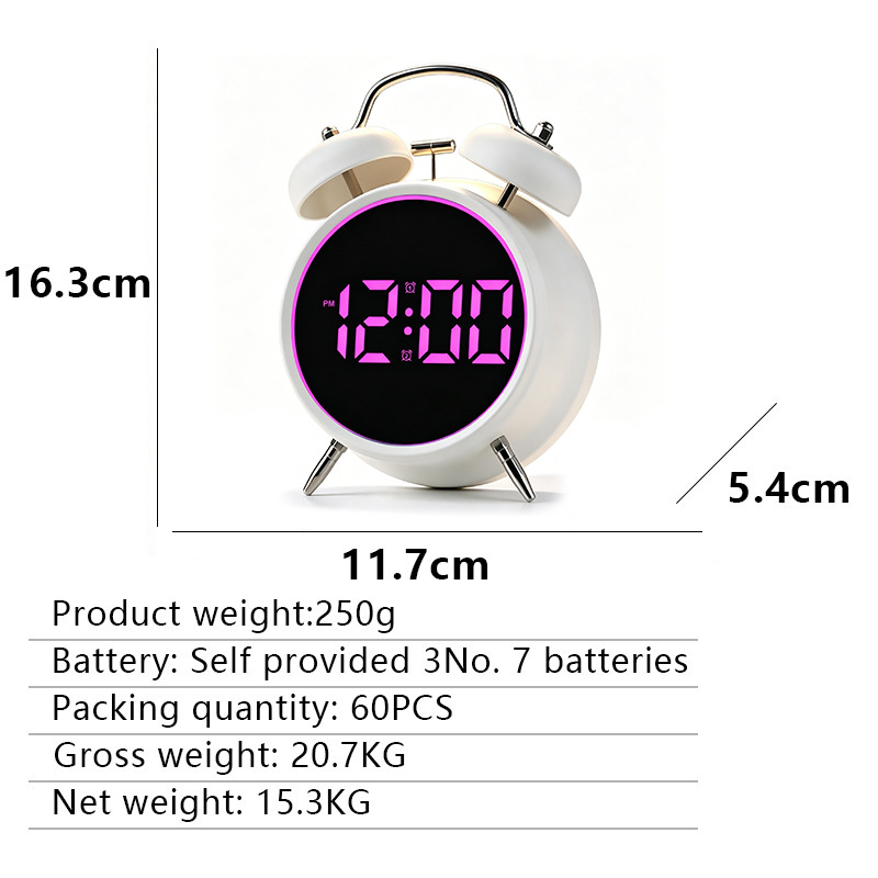 New bedroom electronic display ringing alarm clock super loud sound LED metal simple electronic clock