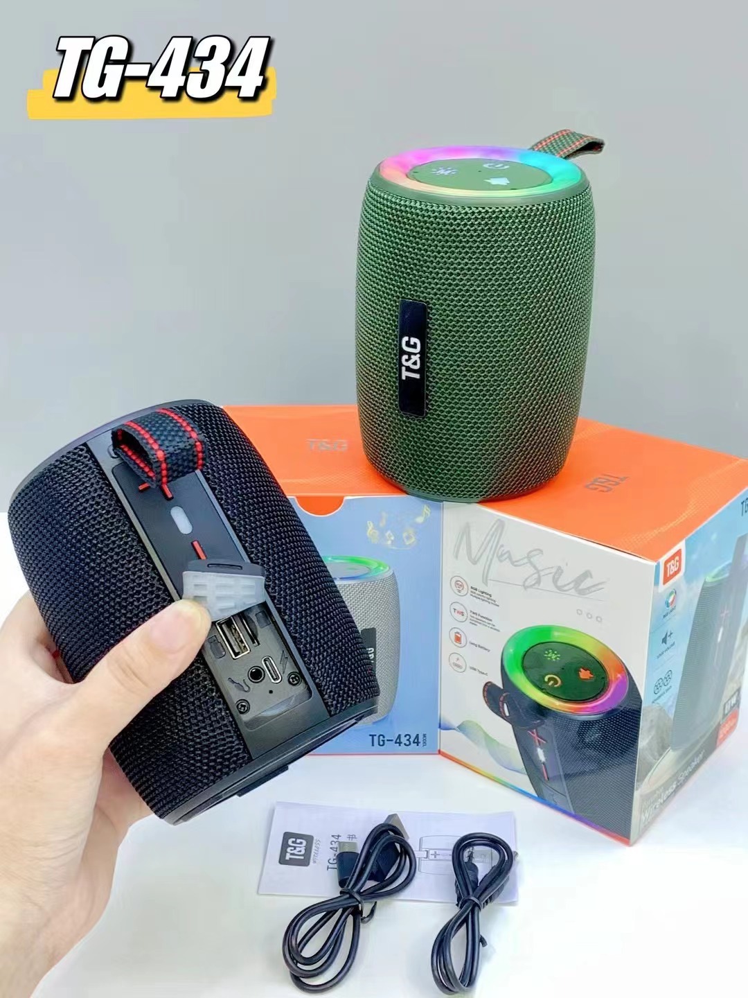 New TG434 Bluetooth speaker subwoofer outdoor wireless card EQ sound effect LED light effect Bluetooth audio