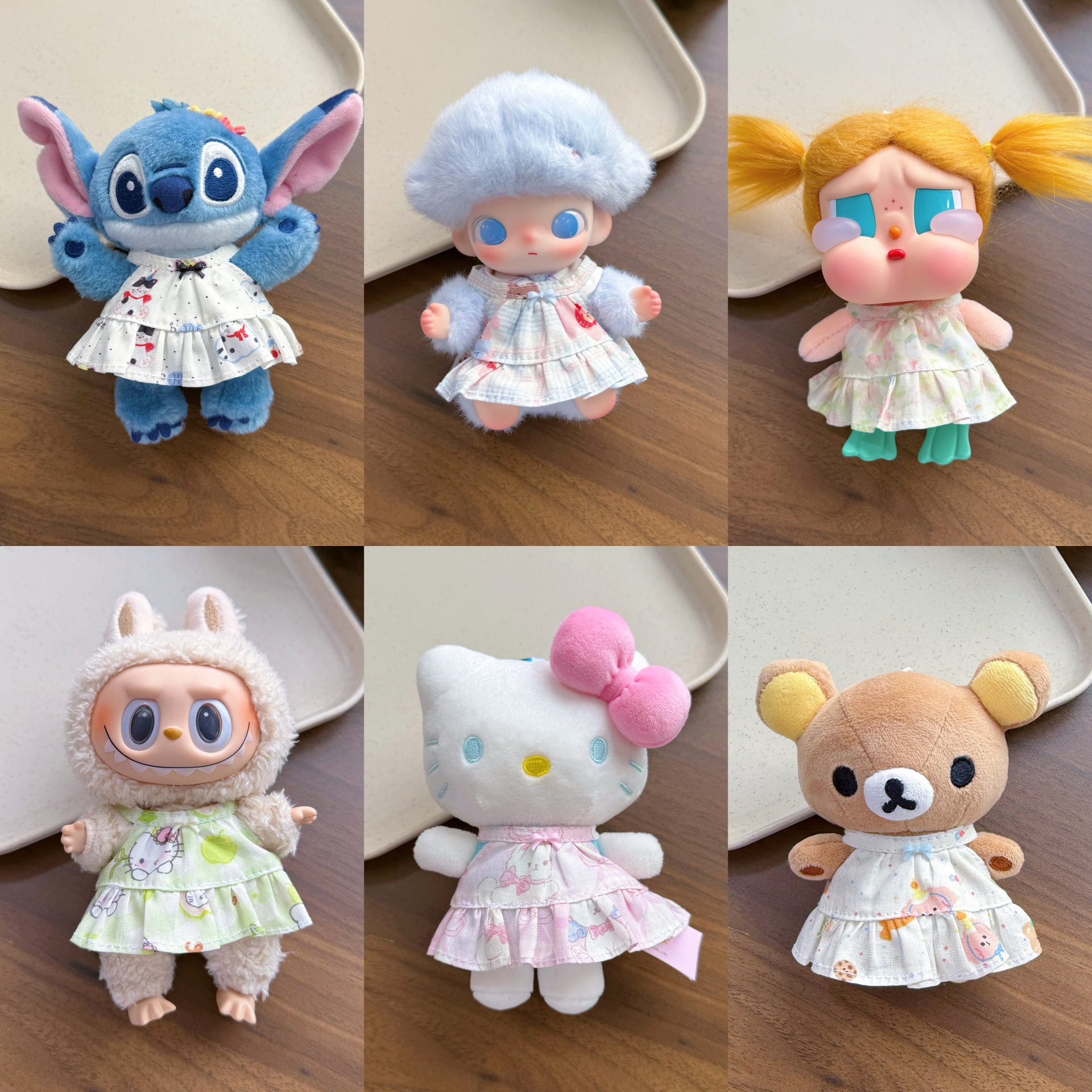 13cm Hello Kitty skirt labubu crying baby pleated ruffled dress 10cm doll clothes accessories