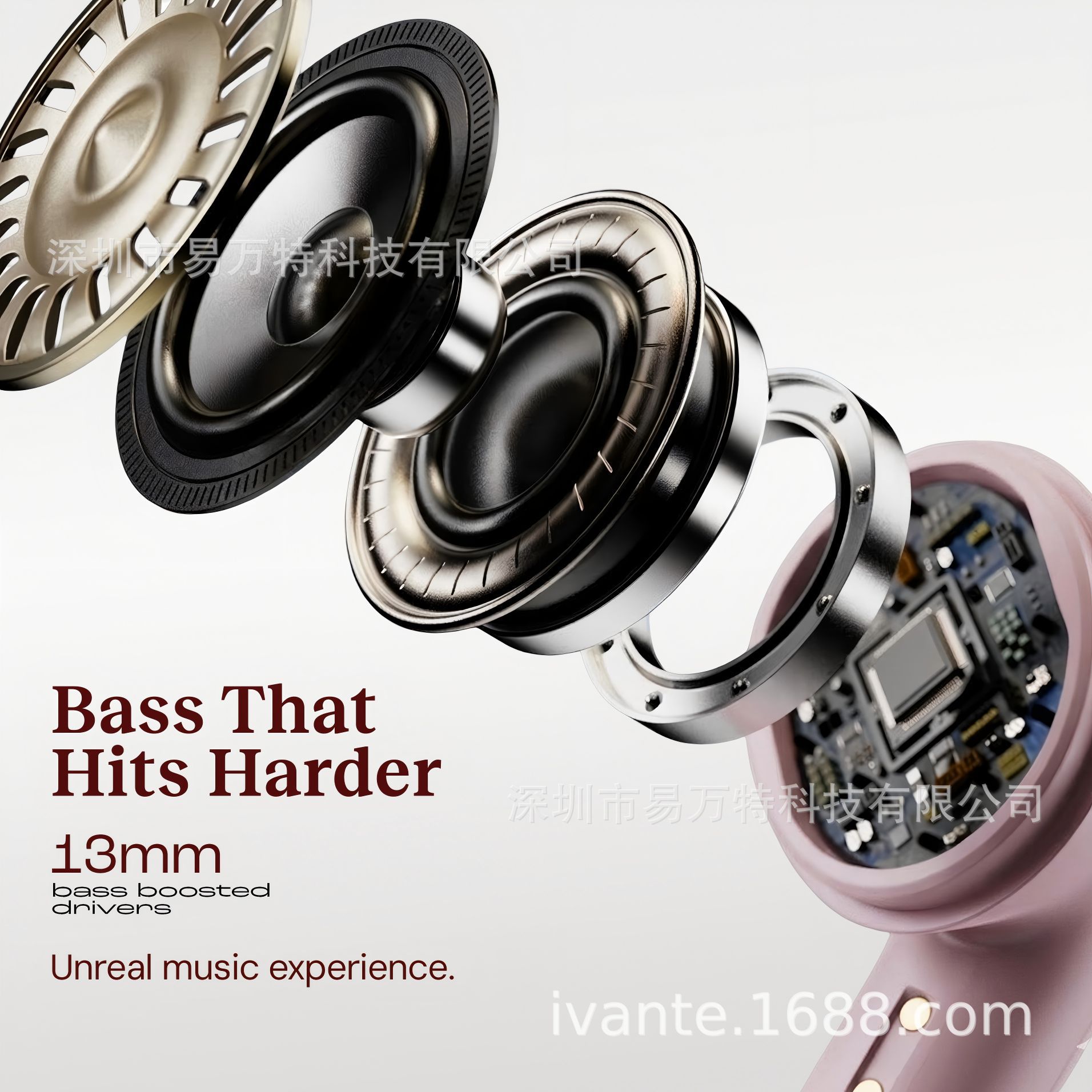 IVANTE Private Mold S49E Call ANC Active Noise Reduction Low Latency Ultra-Thin TWS In-Ear Bluetooth Headphones