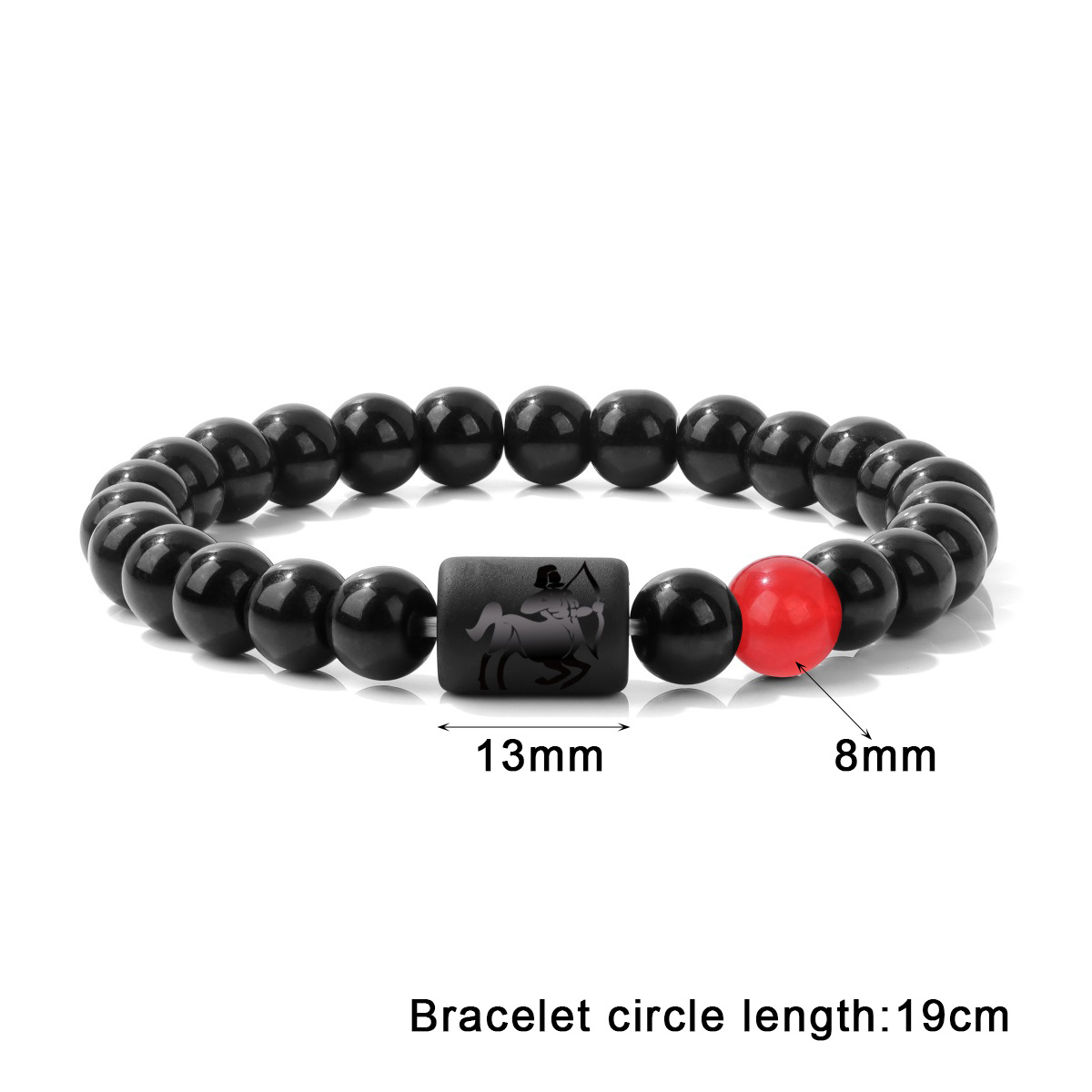 Twelve zodiac bracelet for men shiny black beads elastic rope unisex bracelet