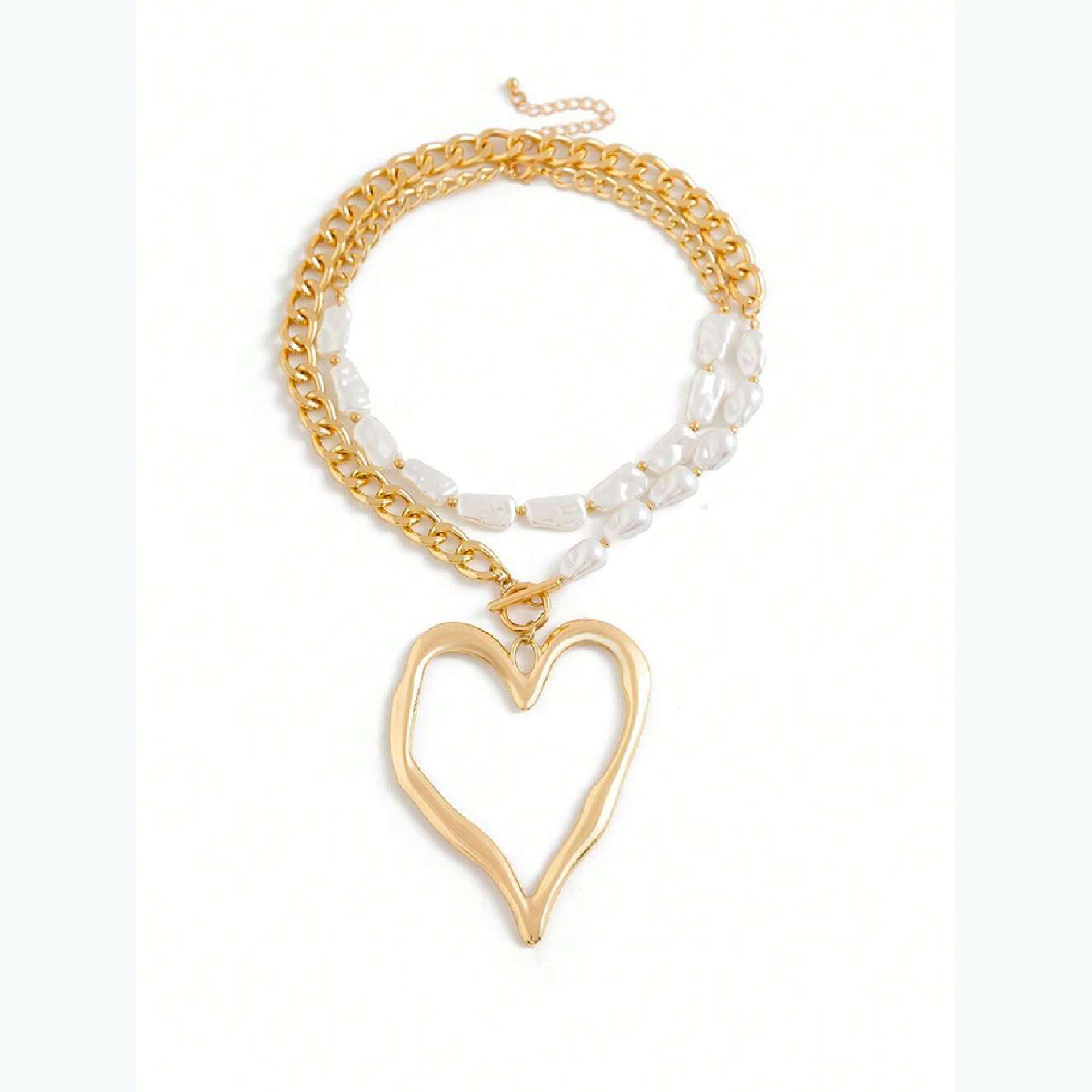 Accessories Imitation Pearl Bead Chain Double Necklace for Women Niche Big Heart Necklace