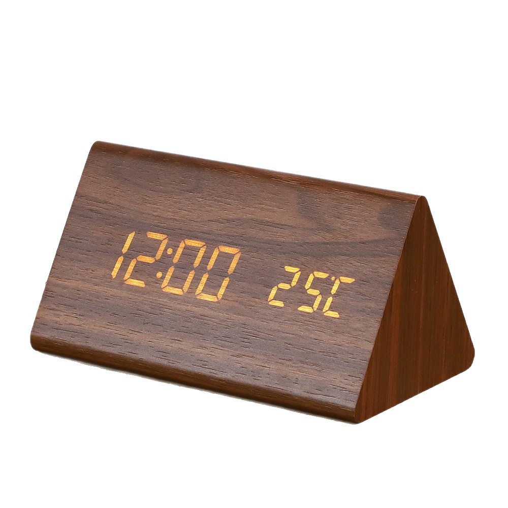 Nordic LED wooden clock, wood grain clock, silent night light living room bedroom bedside digital alarm clock