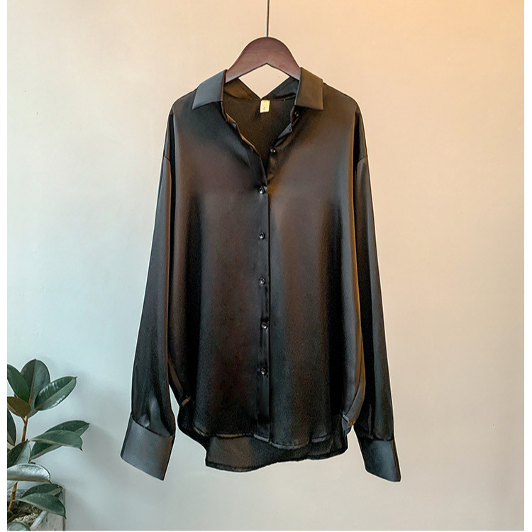 Long Sleeve Satin Shirt Women Niche 2024 Spring/Summer Sun Protection Hong Kong Style Blouse Top