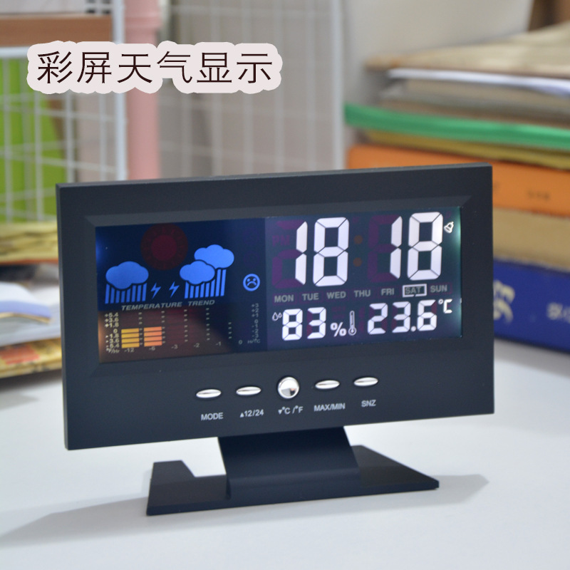 Smart Large Screen Perpetual Calendar Color Screen Weather Forecast Temperature and Humidity Electronic Clock Voice Control Alarm Clock Weather Clock