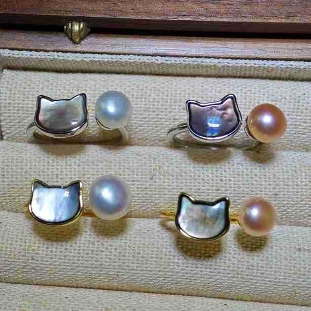 金色拖+白珍珠 · 4002黑贝母猫